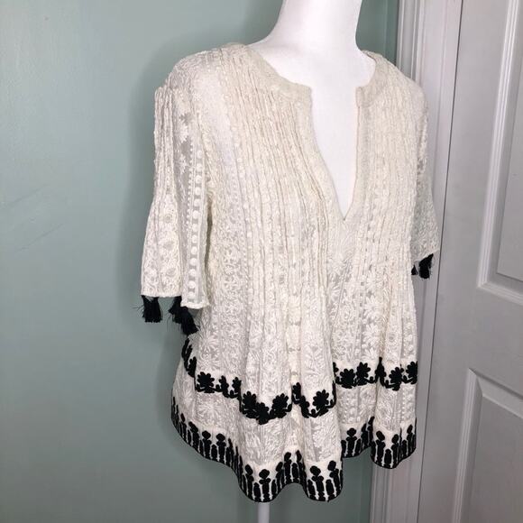 Anthro Hemant & Nandita Cream Embroidered Top S - Picture 3 of 10